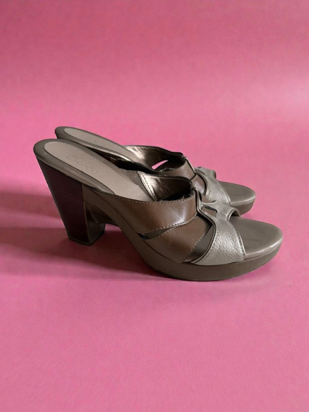 COLE HAAN Light Bronze Brown Silver Leather Sandals Heels Size 7